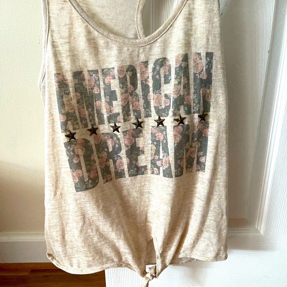 Cute tank top with tie on bottom